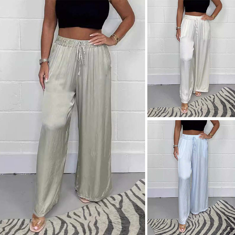Casual Satin Lace-up Elastic Waist Trousers