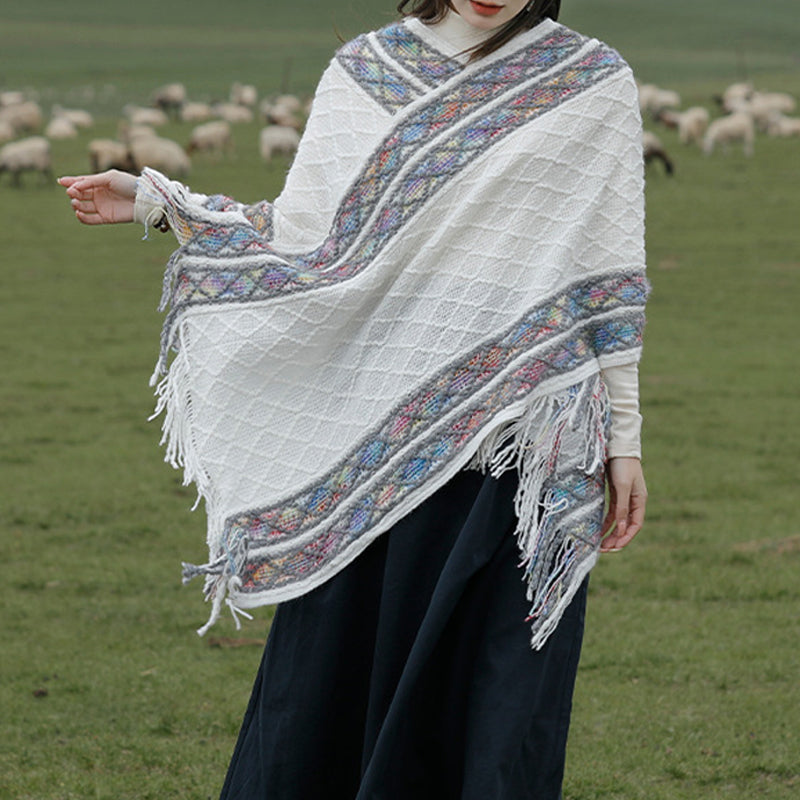 Women's Retro Pullover Tassel Shawl