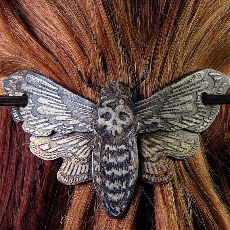 Idearock Death Moth/Skull Hair Pin Stick Slide with Faux Bone