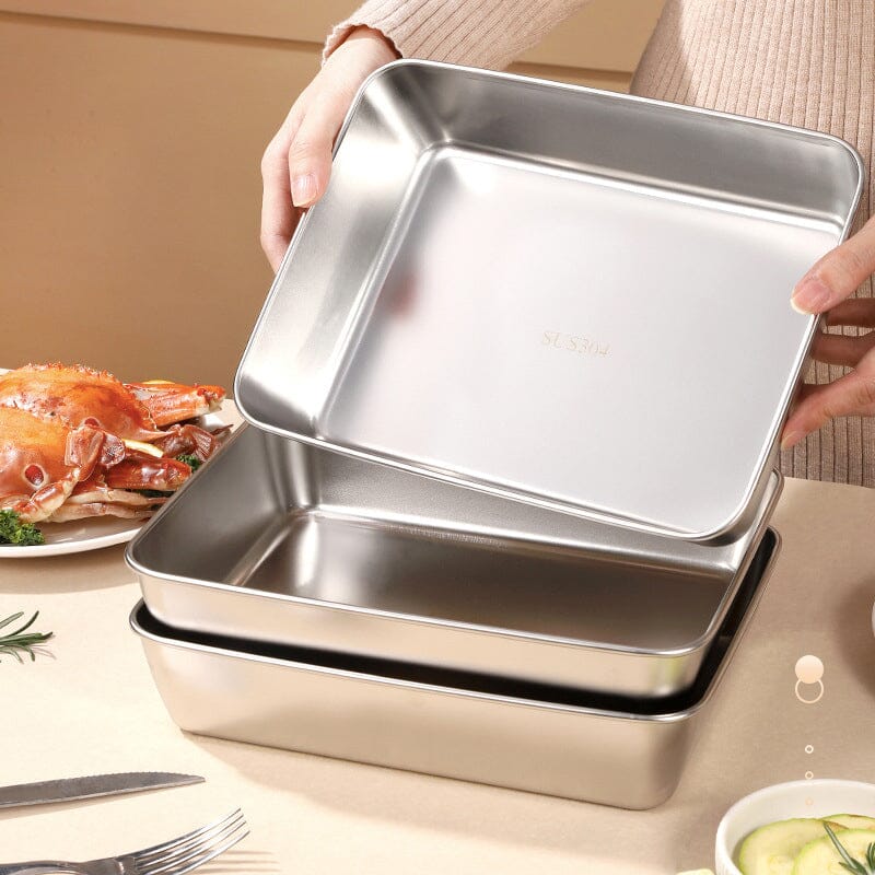 Stainless Steel Square Plate (With Lid)