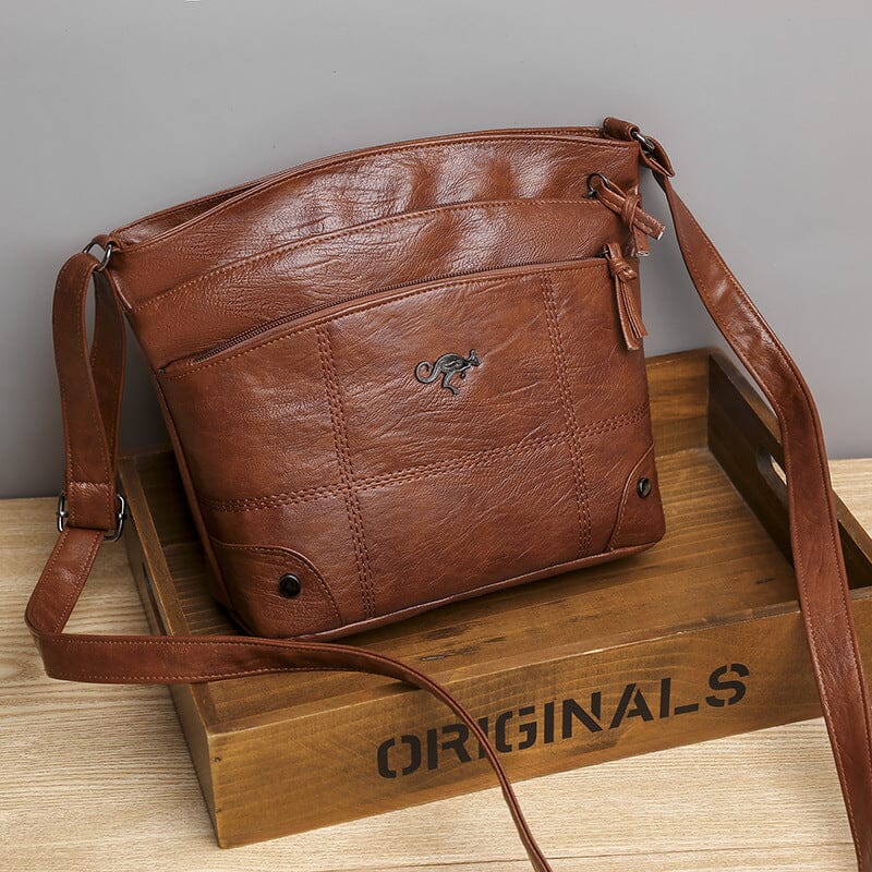 Soft Leather Messenger Multi Pocket Large Capacity Shoulder Bag